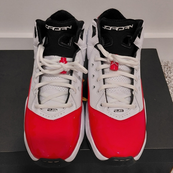 Jordan Red and White High-Top Sneakers - Picture 16 of 17